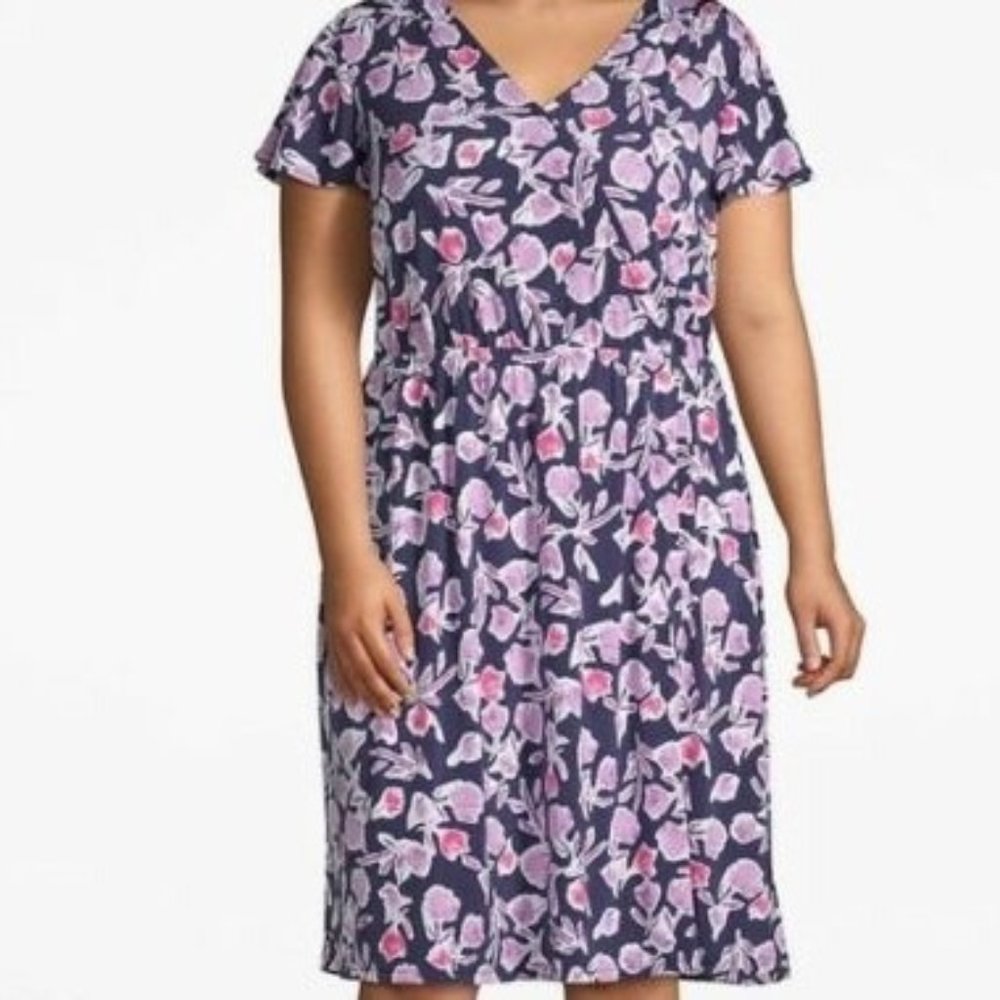 LANE BRYANT purple abstract Floral faux wrap dress
